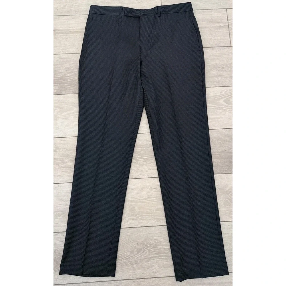 Calvin Klein Suit Mens 40L 34W Navy Pinstripe‎ Wool 2 Piece MLKA2 Malik NWT